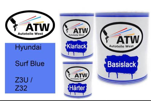 Hyundai, Surf Blue, Z3U / Z32: 1L Lackdose + 1L Klarlack + 500ml Härter - Set, von ATW Autoteile West.